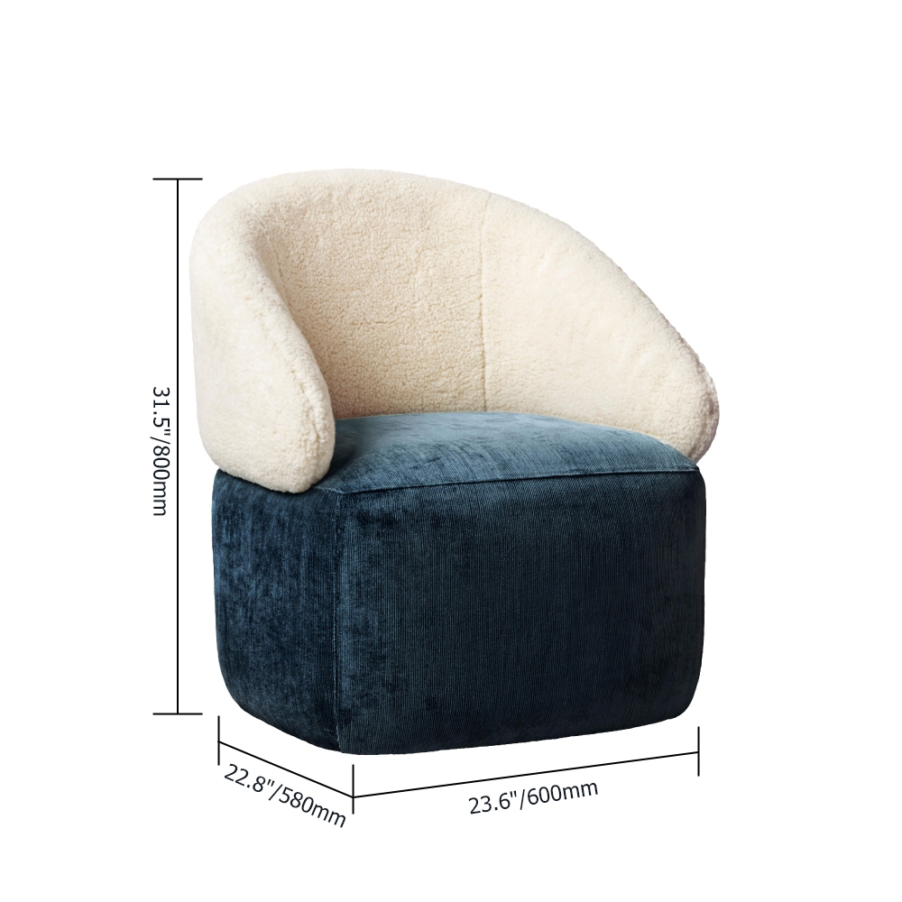 Modern Creative White Upholstered Chair Round Faux Fur Stool with Backrest Faux Sheepskin Chair window image