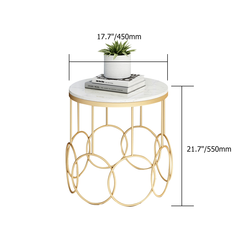 Gold Round Side Table Modern Marble Top End Table Metal window image