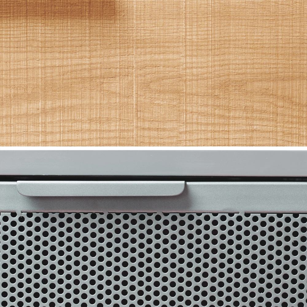 Modern Gray Coffee Table Rectangular Accent Table with 2-Drawer Metal Base window image