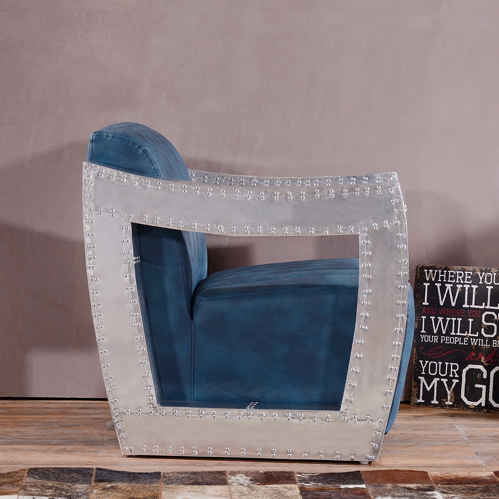 Industrial Accent Chair Leather Upholstered Accent Chair with Metallic Armrest window image