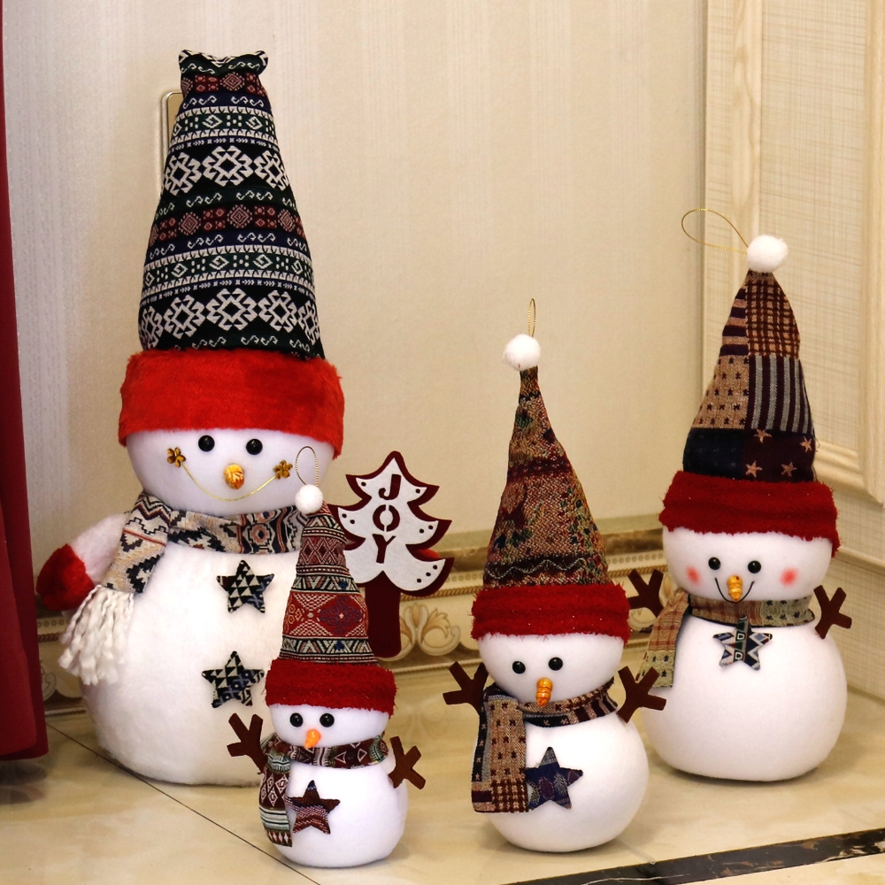 Christmas Decoration Snowmen Doll Snowmen Plush Toys Stuffed Linen Set of 4 window image