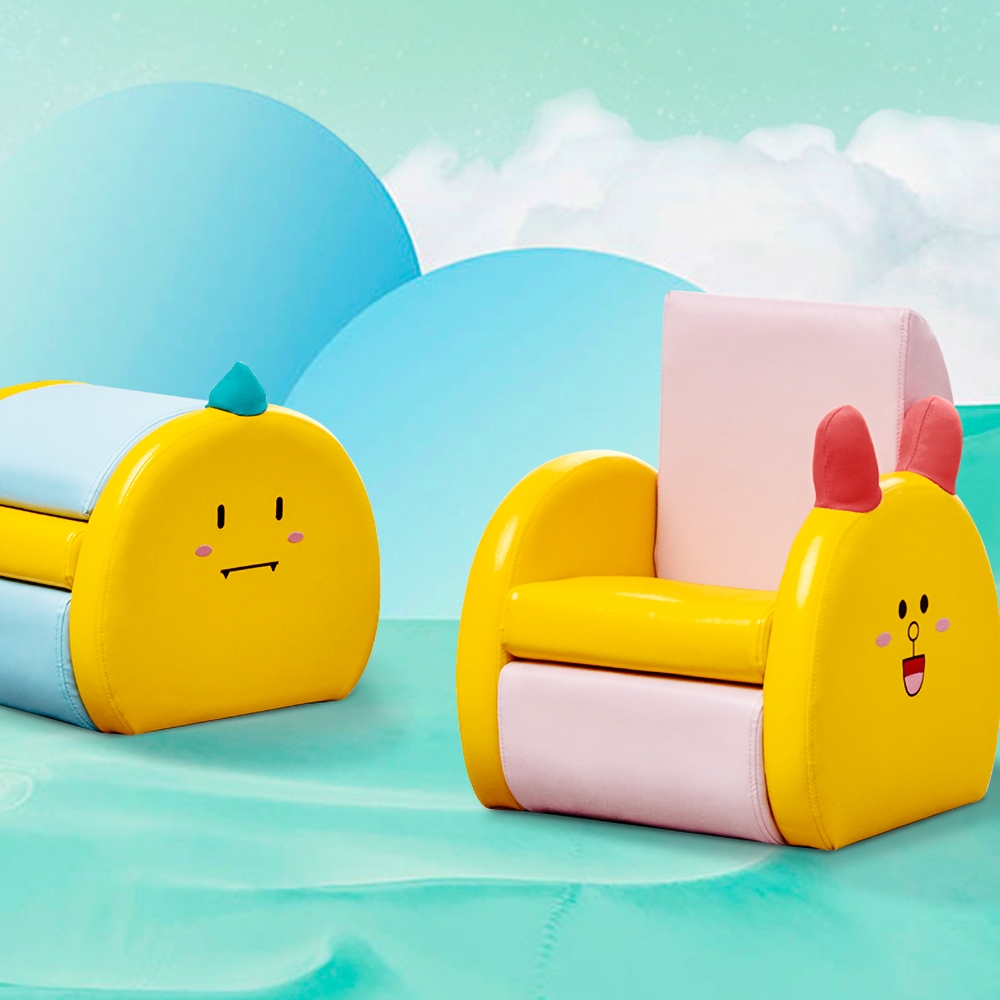 Foldable Kids Chair Yellow PU Leather Upholstery Storage Chair window image