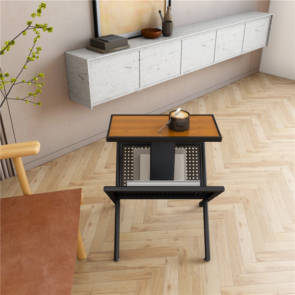 Modern Black Side Table with Storage Wooden Top End Table window image