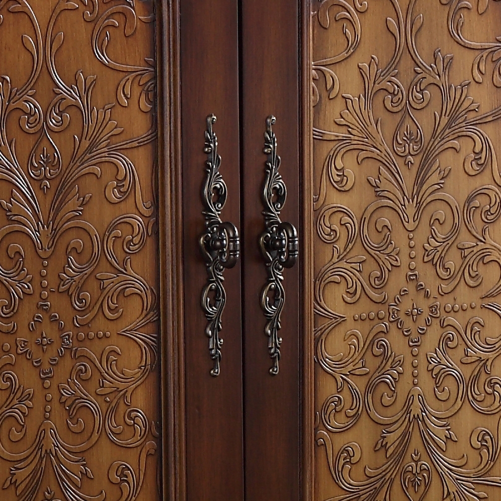 59.1" Vintage Walnut Shoe Cabinet Embossed Floral Surface with 6 Shelves and 4 Doors window image