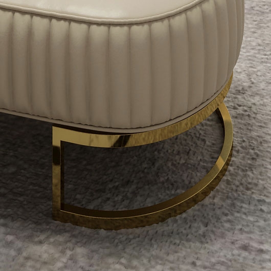 Modern Faux Leather Beige Upholstered Tufted Bench Gold Metal Bench Small window image