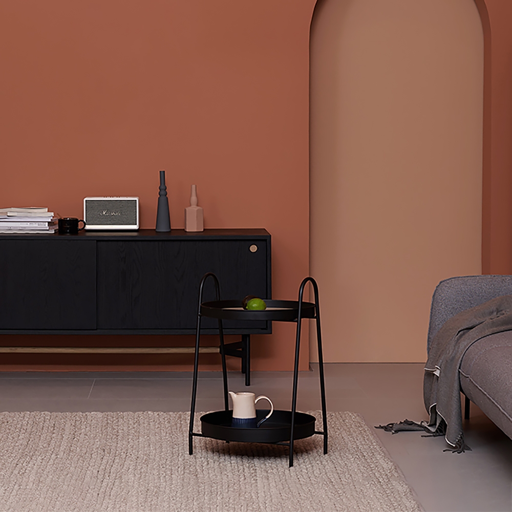 Modern Round End Table for Living Room with Storage MDF&Metal Black window image