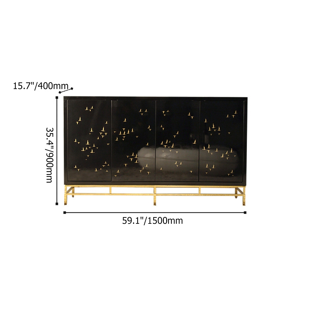 1500mm Modern Sideboard Black Buffet with 4 Doors 4 Shelves in Gold window image