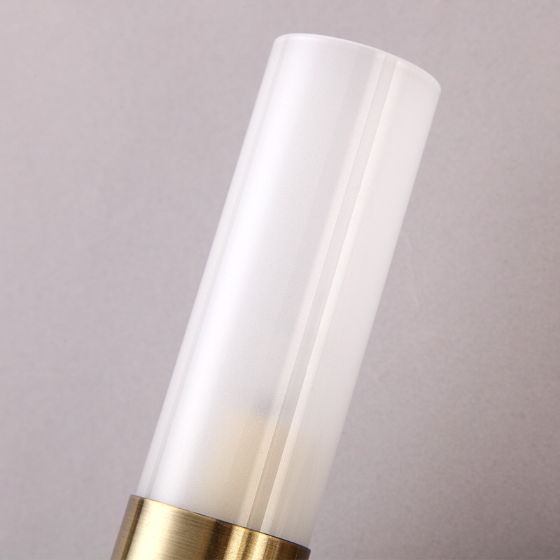 Rustic Cylinder Glass Shade 1-Light Indoor Wall Sconce with Curved Arm in Brass window image