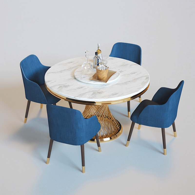 Modern Mid-Century Upholstered Blue Fabric  Dining Chair with Arms Set of 2 window image