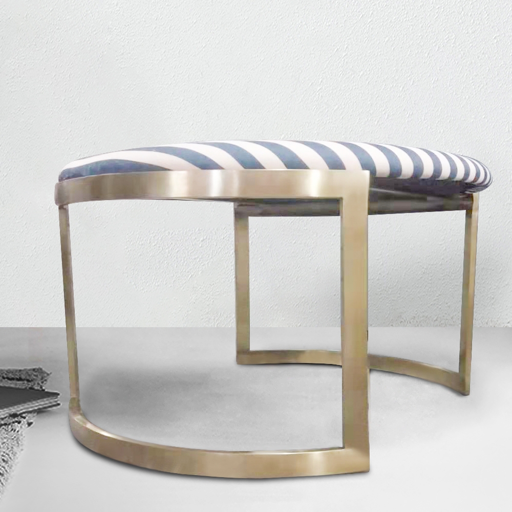 Modern Round Bench Upholstered Velvet Bench in Stainless Steel Legs window image