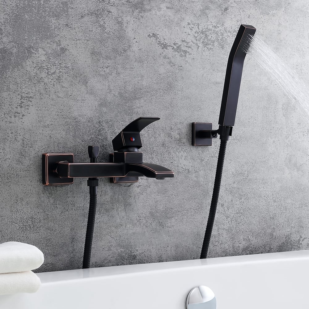 Airuida Robinet De Baignoire à Fixation Murale Avec Douchette à Poignée Unique, Robinet De Baignoire Et Bec De Baignoire En Laiton Massif Noir Mat