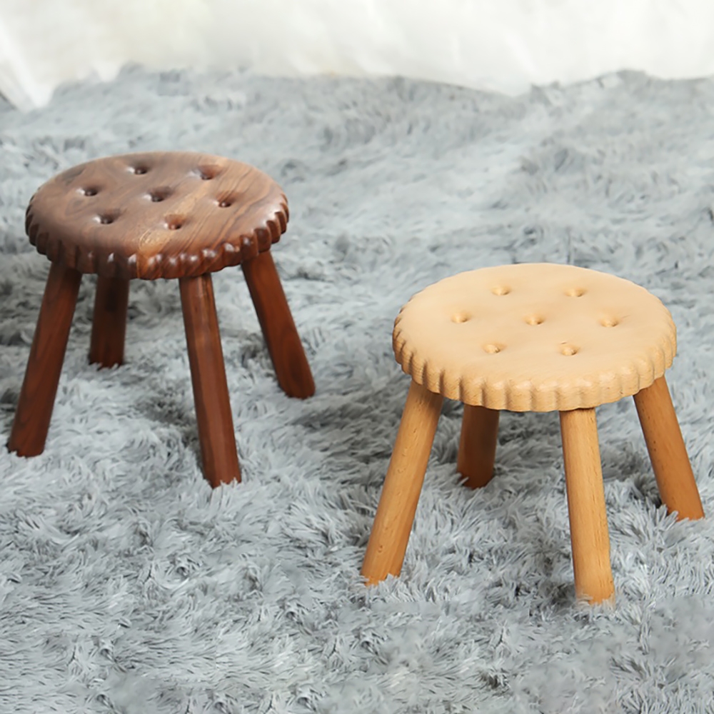 Creative Biscuit Ottoman Wood Ottoman Kids Ottoman Lovely Ottoman-Black Walnut window image