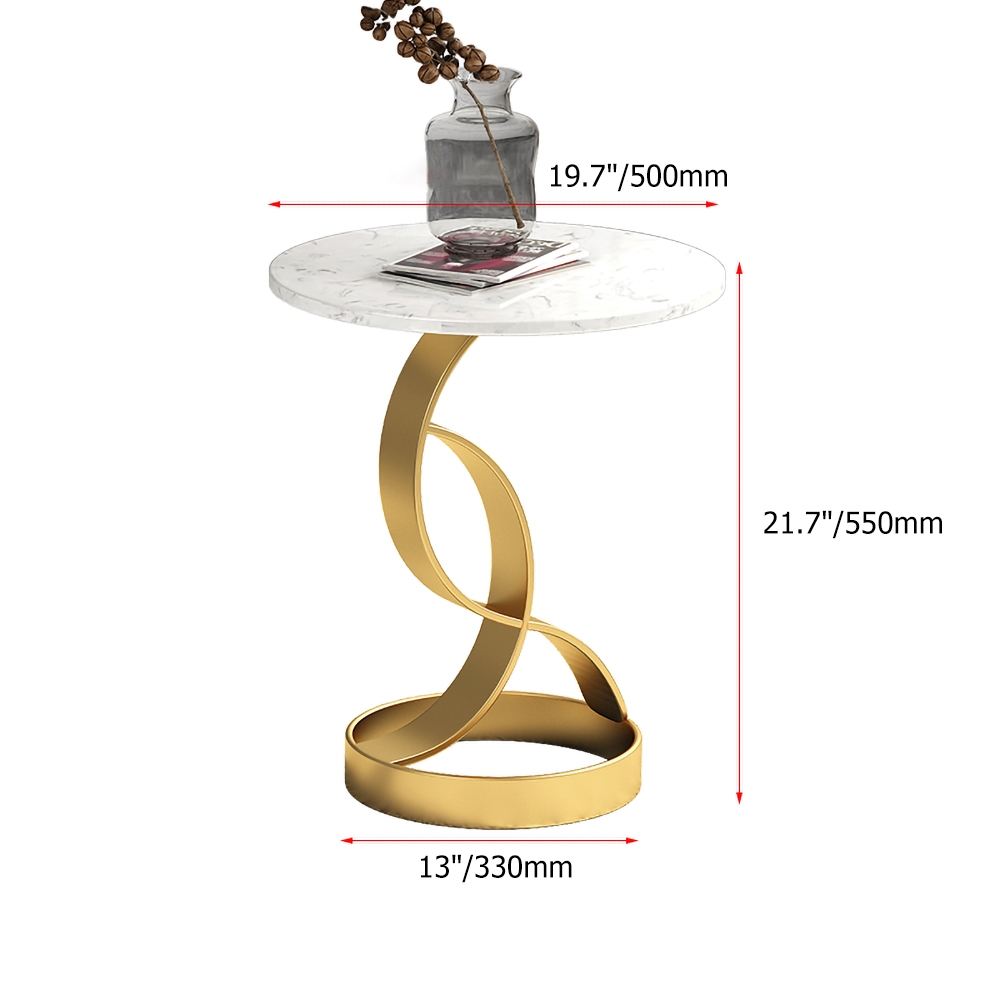 Black Round End Table with Marble Tabletop Side Table Metal window image