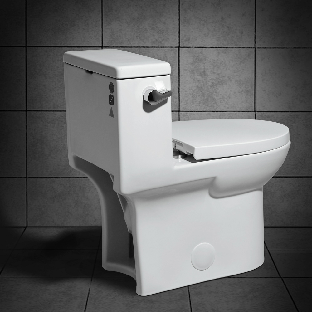 Modern One-Piece Single Flush 1.28 GPF Elongated Siphonic Toilet in White with Soft-Close Seat & Lid window image