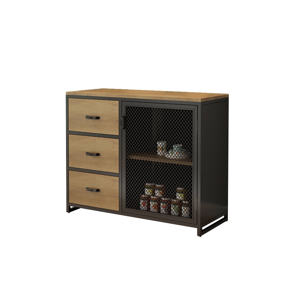 Industrial Loft Black Sideboard Buffet Storage Metal Mesh Accent Cabinet with Door&Drawer&Shelf window image