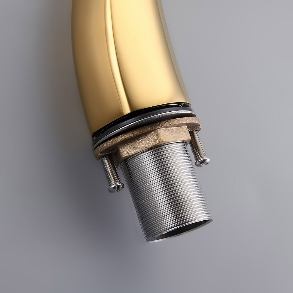 Zime Modern Aerated Spout Widespread Sink Faucet Double Handles in Gold Solid Brass window image