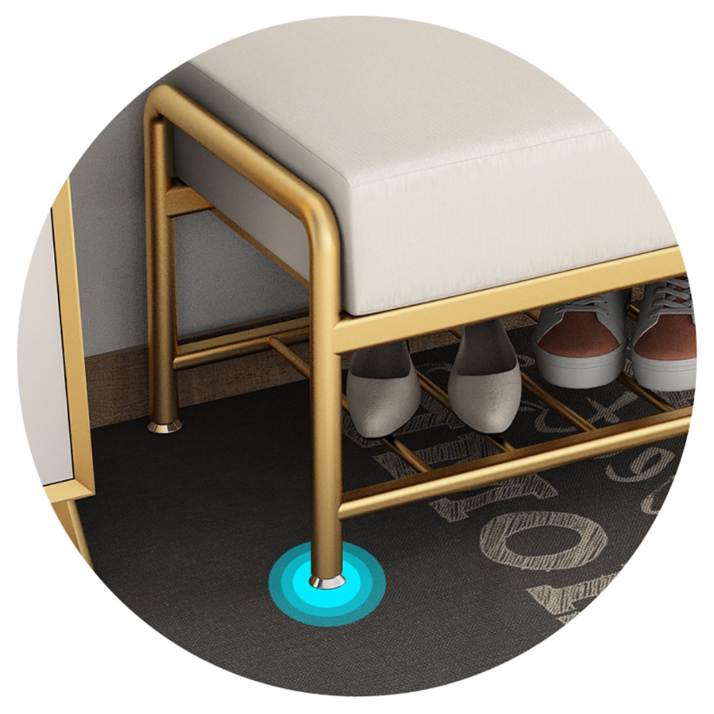 Modern Bench PU Leather Upholstered Shoe Storage with Shelf in Gold window image