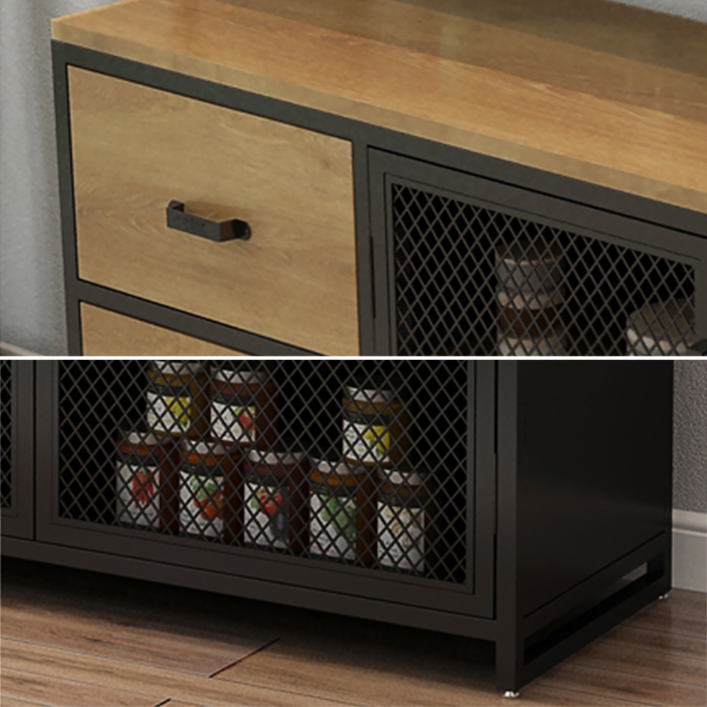 Industrial Loft Black Sideboard Buffet Storage Metal Mesh Accent Cabinet with Door&Drawer&Shelf window image