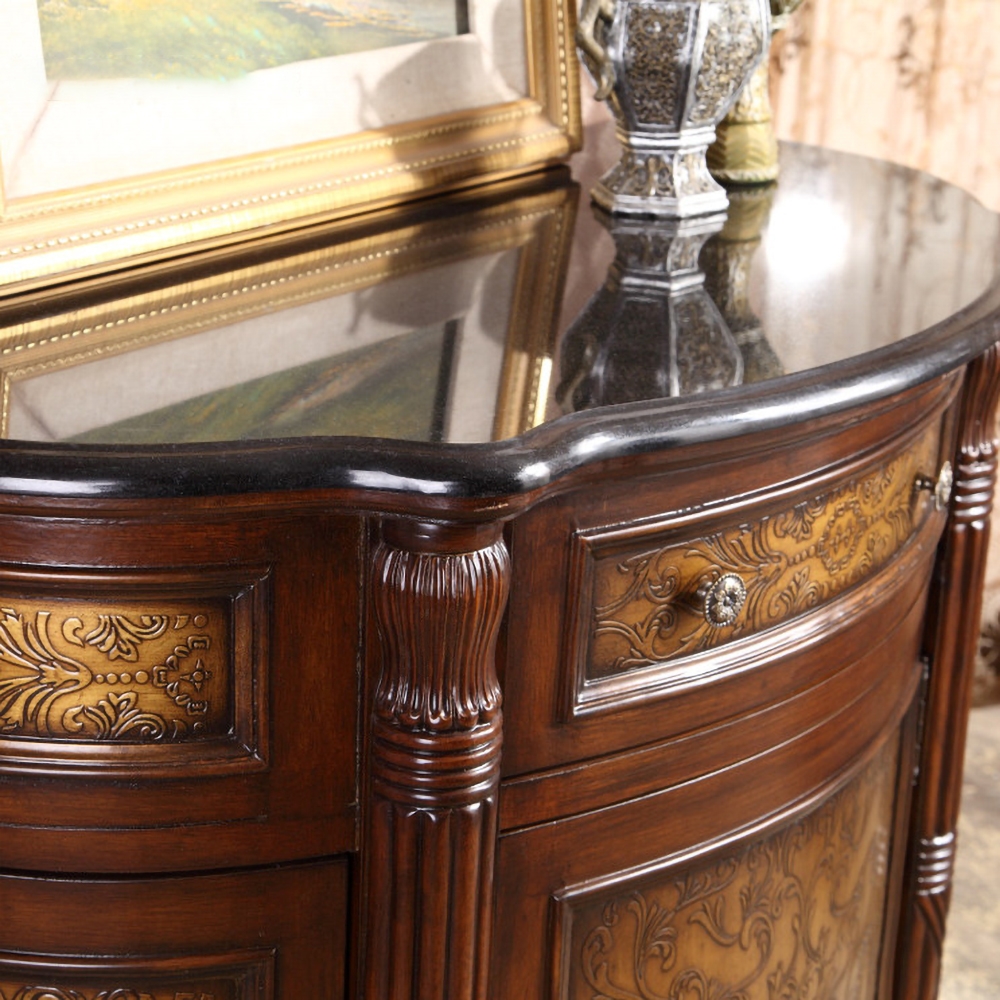 1067mm Walnut Entryway Cabinet Marble Top Side Cabinet with Doors & Shelves & Drawer window image