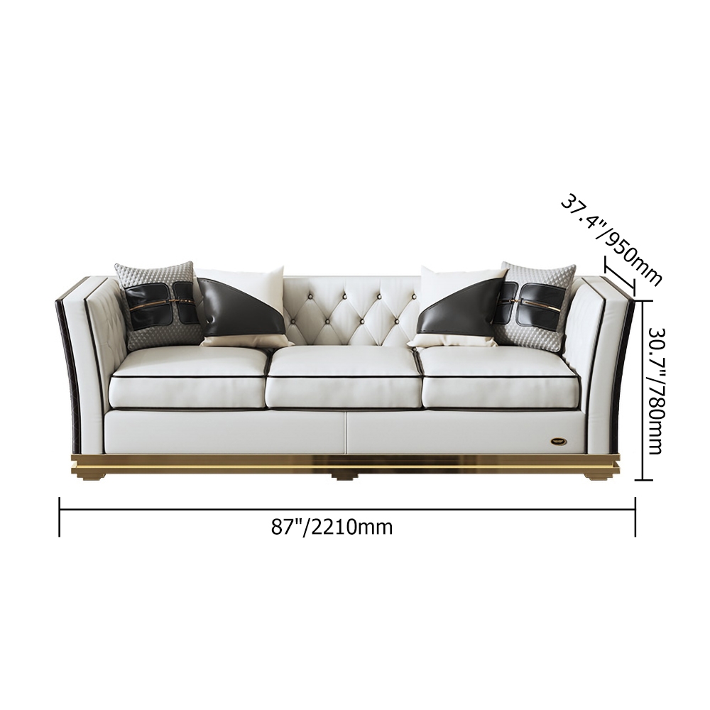 87" White Button-Tufted Chesterfield Sofa Microfiber Leather Upholstery window image