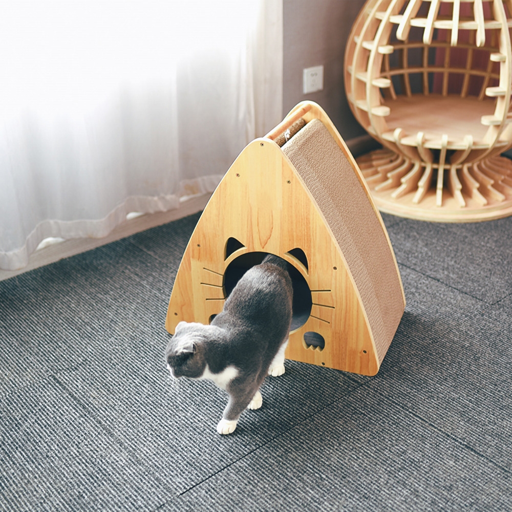 540mm Triangle Cat Bed Portable Cat Cave with Crawl Scratch window image