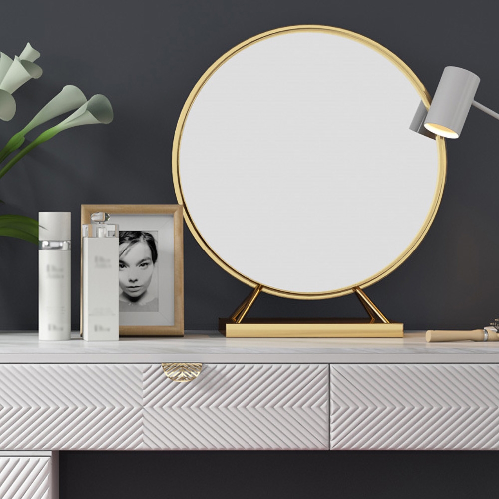 Modern White Makeup Vanity Set with Storage Dressing Table with Mirror & Stool & Cabinet window image