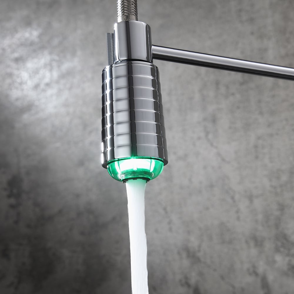 Trins LED Single-Handle Commercial Spring Kitchen Sink Faucet with Pull Down Spray Chrome window image