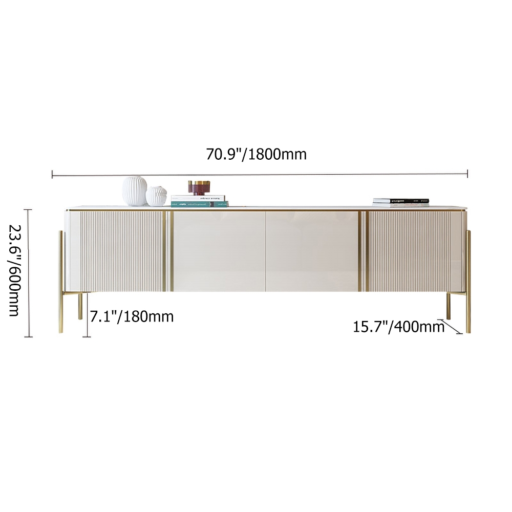 Off White Modern TV Stand with 4 Doors & 2 Shelves for TVs up to 80" in Gold window image