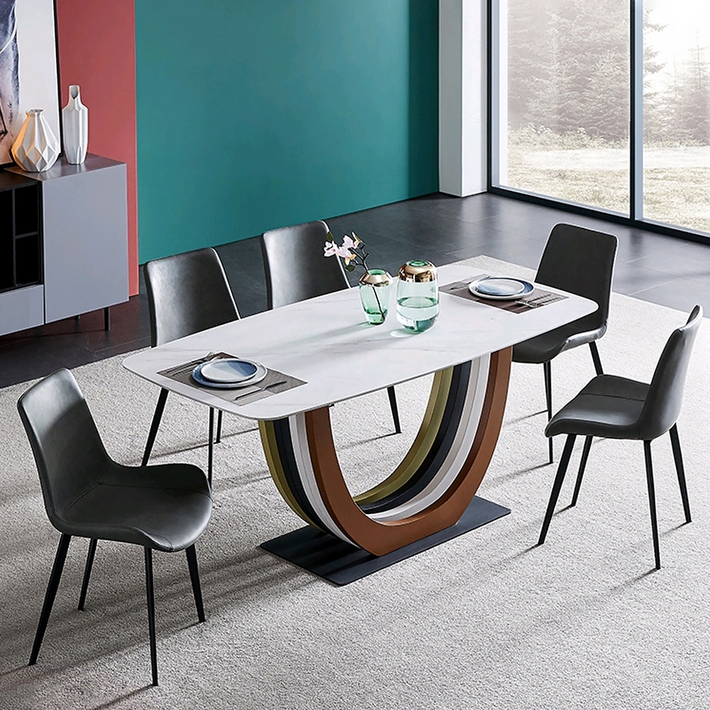 1800mm Rectangular White Faux Marble Dining Table U-Shape Base Carbon Steel Multi-Colour window image