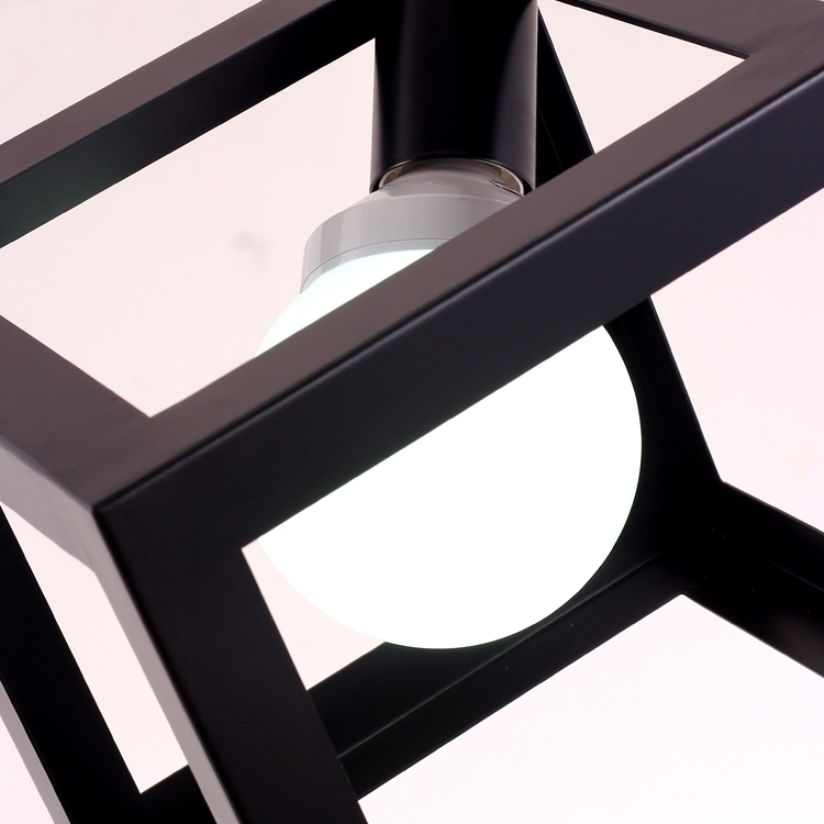 Modern Single Light Pendant with Square Black Metal Framework Small Pendant Light window image