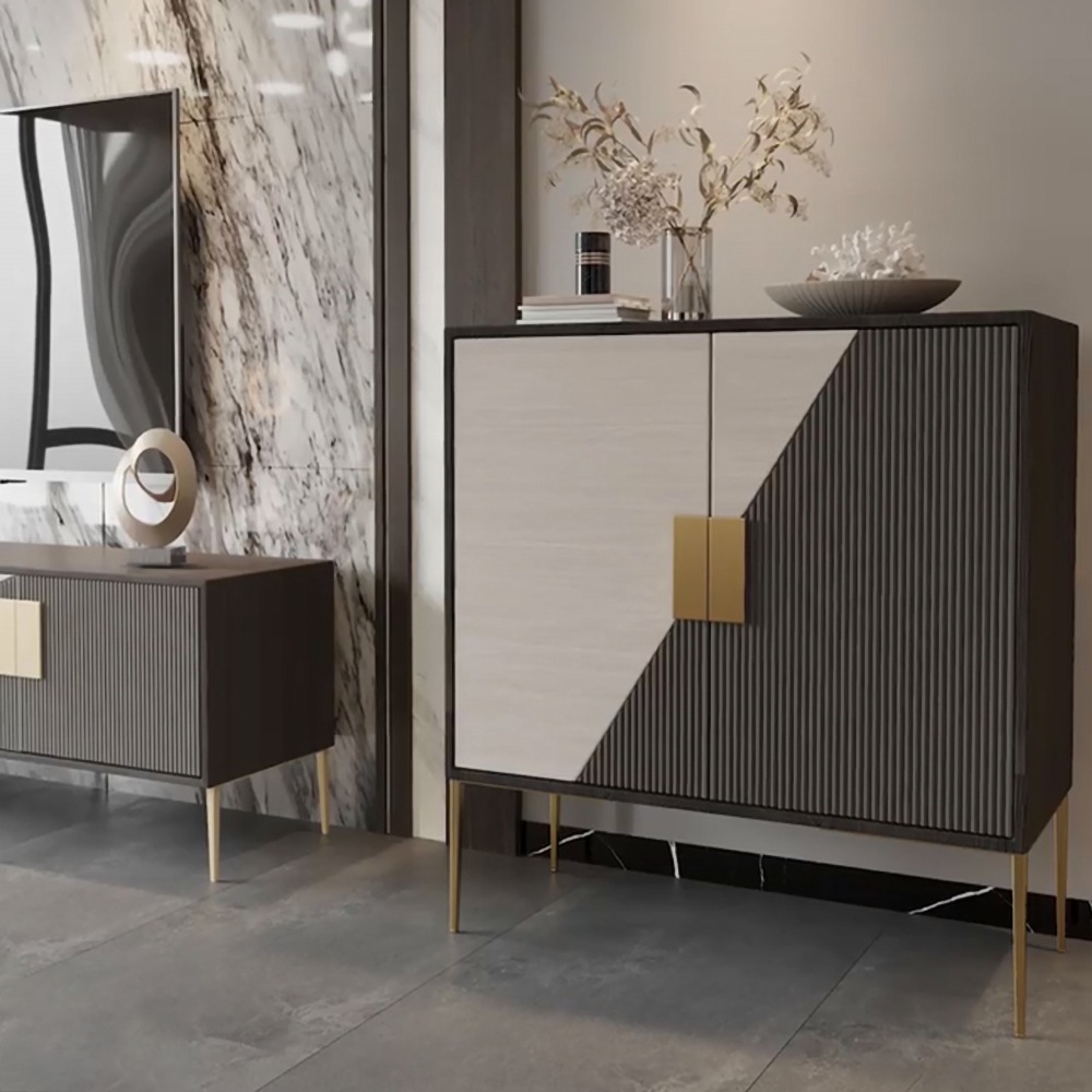 Black 2-Door Chest Modern Accent Cabinet with 4 Shelves in Gold window image