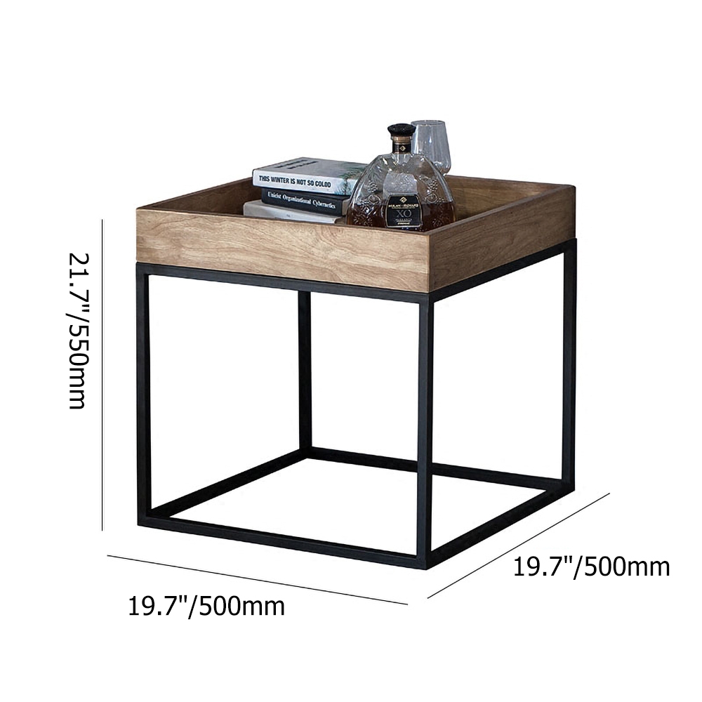 Rustic End Table Wood and Metal Side Table with Tray Top Industrial window image