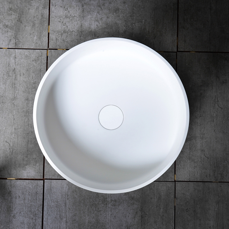 Modern Freestanding Sink Stone Resin Round Pedestal Sink in Matte White for Bathroom window image