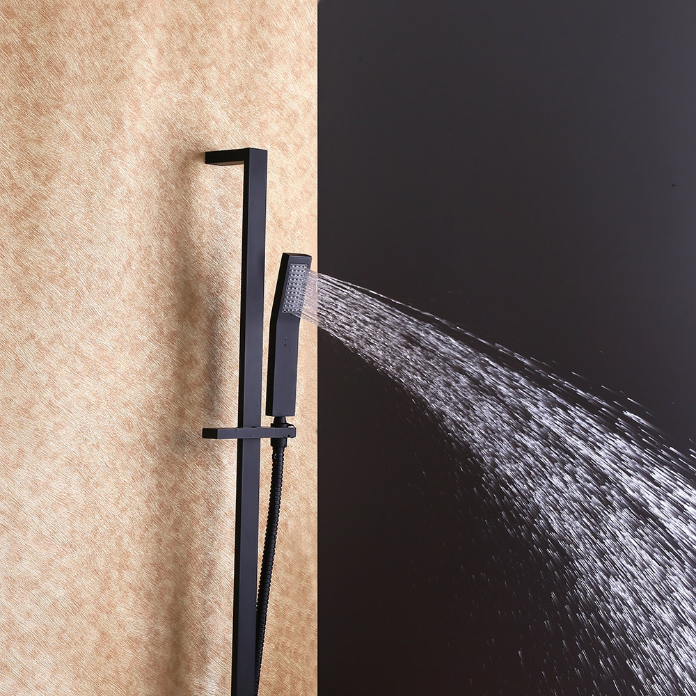 Dree Contemporary Wall-Mount 8" Square Rain Shower & Slide Rail Hand Shower System in Matte Black Solid Brass window image