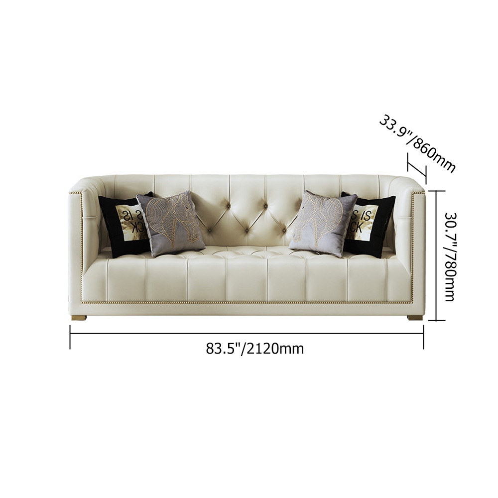 66" Beige Tufted Chesterfield Sofa Microfiber Leather Upholstered 2 Seater window image