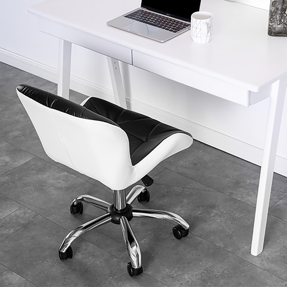 Black PU Leather Task Chair Upholstered Swivel Office Chair Height Adjustable window image