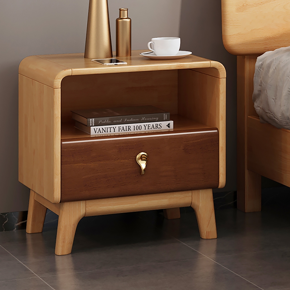 Modern Cottage Bedroom Nightstand 1-Drawer Natural Bedside Table window image