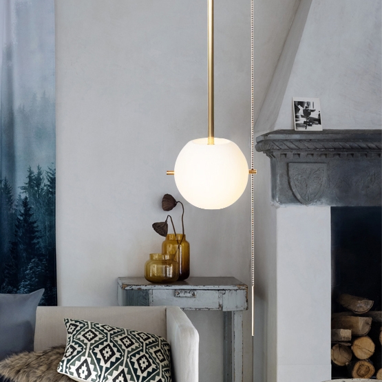 Gidu Mid-Century Modern Pull Chain Pendant Light Globe Pendant Pull Chain Light Fixture in Gold window image