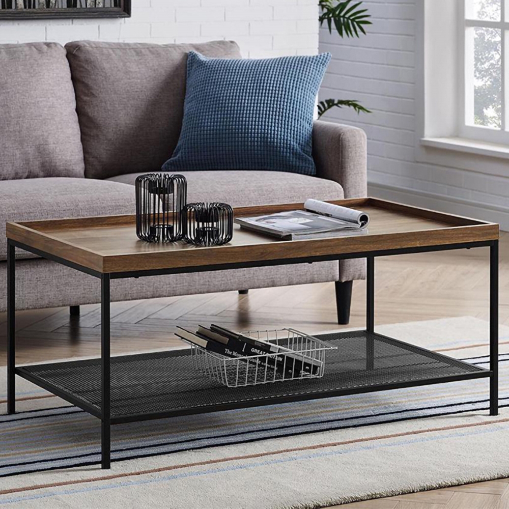 Modern Rectangular Coffee Table with Storage in Black & Walnut window image