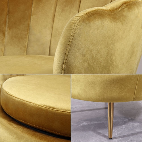 Modern Yellow Velvet Accent Chair Scalloped Barrel Shair Shell Curved Chair Pillow Included window image