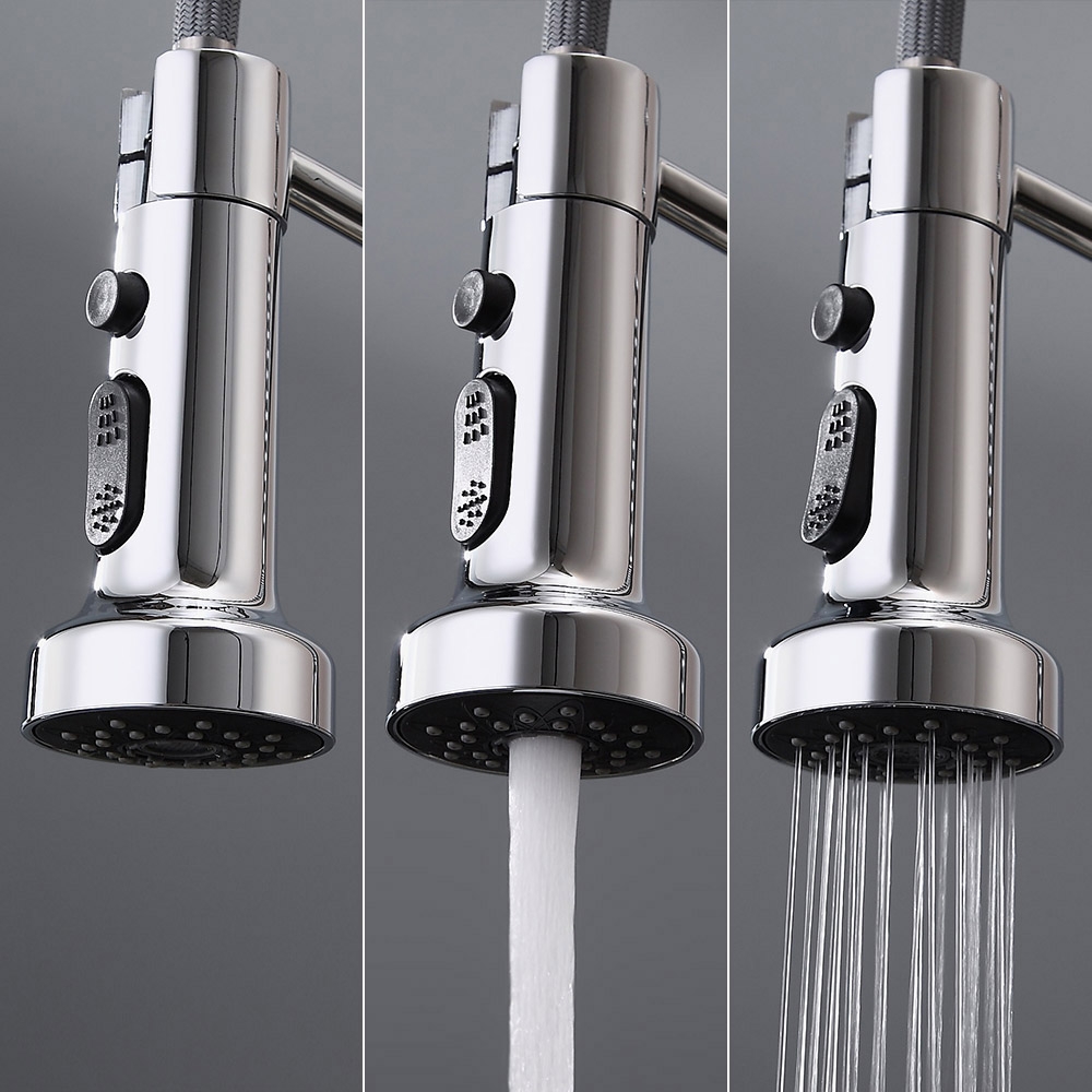 Contemporary Commercial Design Single Handle Dual Function Spring Pull-Out Kitchen Faucet in Chrome window image