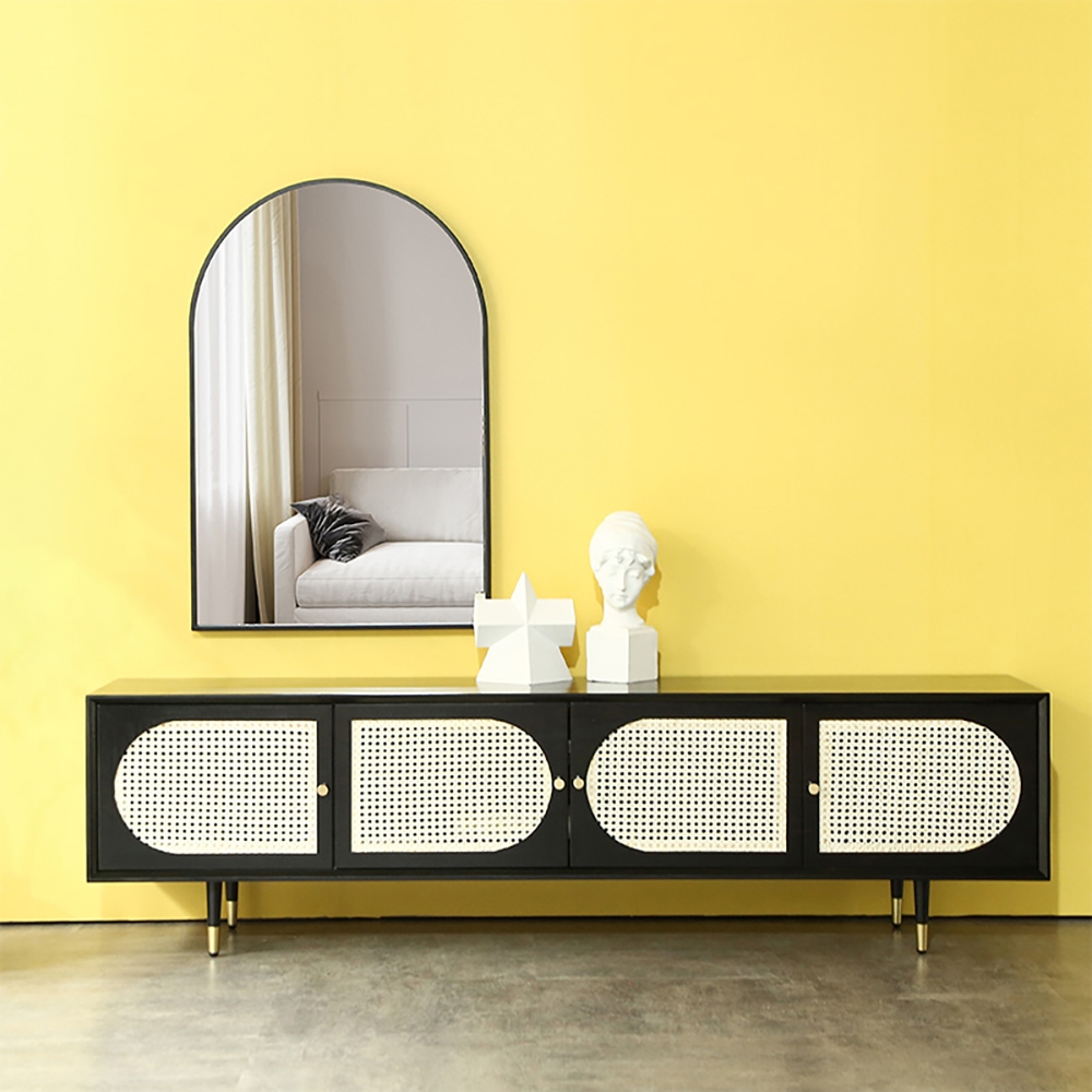 1800mm Solid Wood Rattan TV Stand with 4 Doors Cable Management Nordic Pastoral Style window image