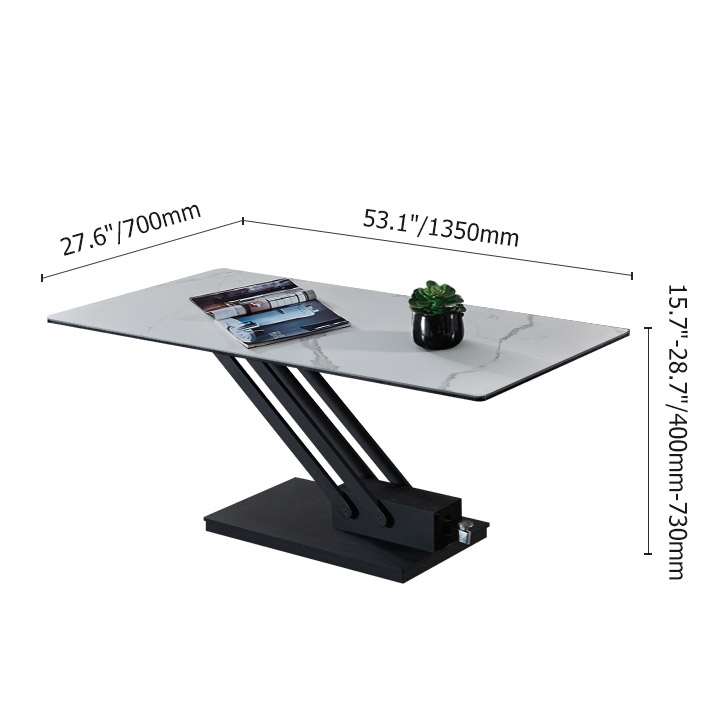 Witte rechthoekige salontafel met verstelbare hoogte en eettafel gesinterde steen Vensterafbeelding