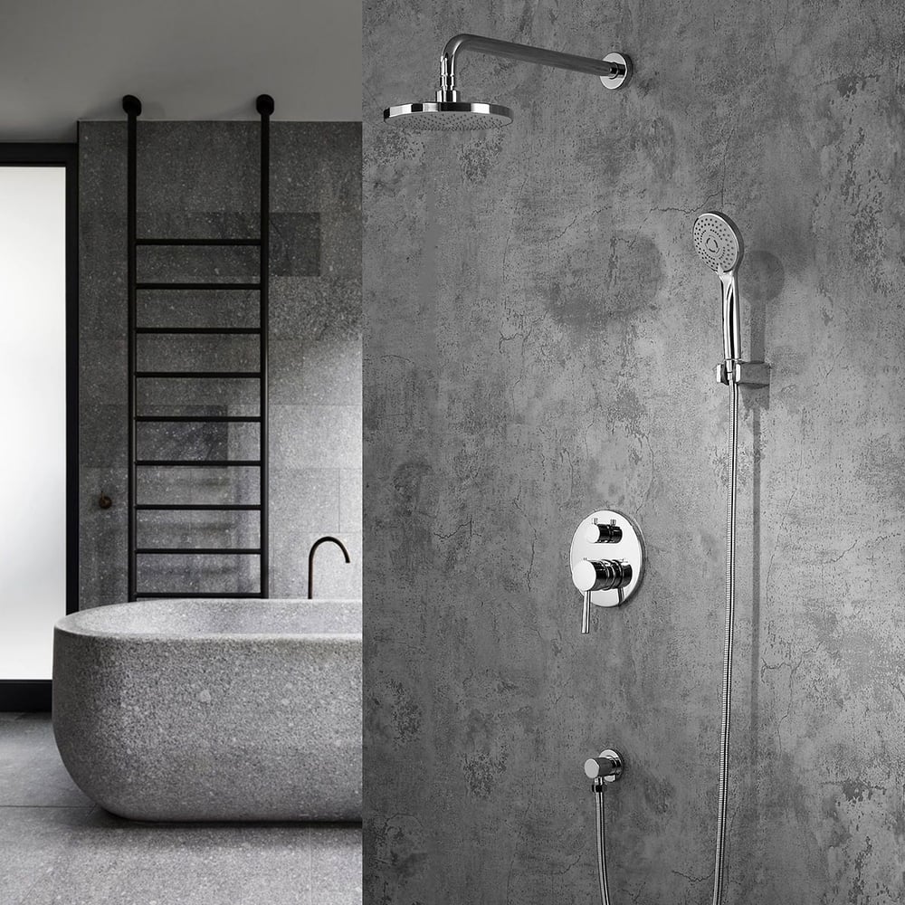 Brewst Wall Mounted Rain Shower Head & Handshower Set in Polished Chrome Valve Included window image