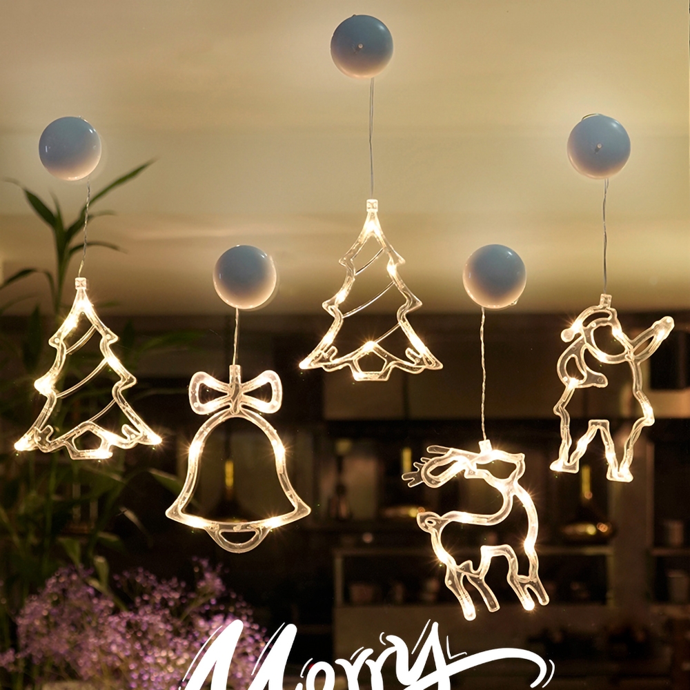 White Christmas Themed Window Lights Set of 6 Battery Powered LED Christmas Decoration window image