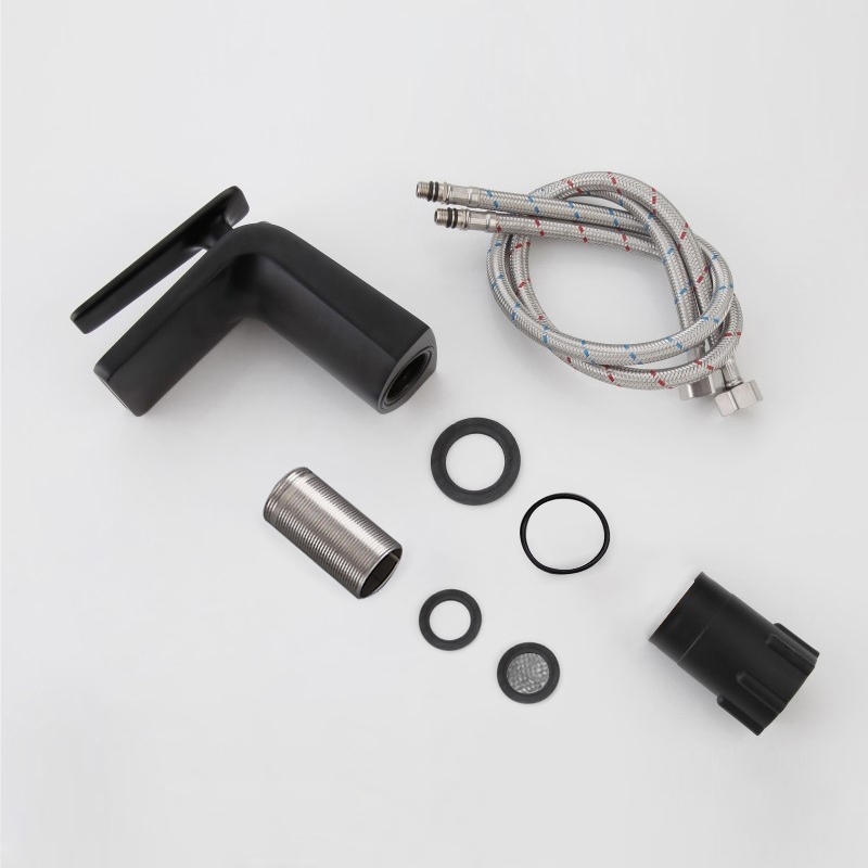 Contemporary Waterfall Bathroom Sink Faucet Single Handle One-Hole Sink Faucet in Matte Black window image