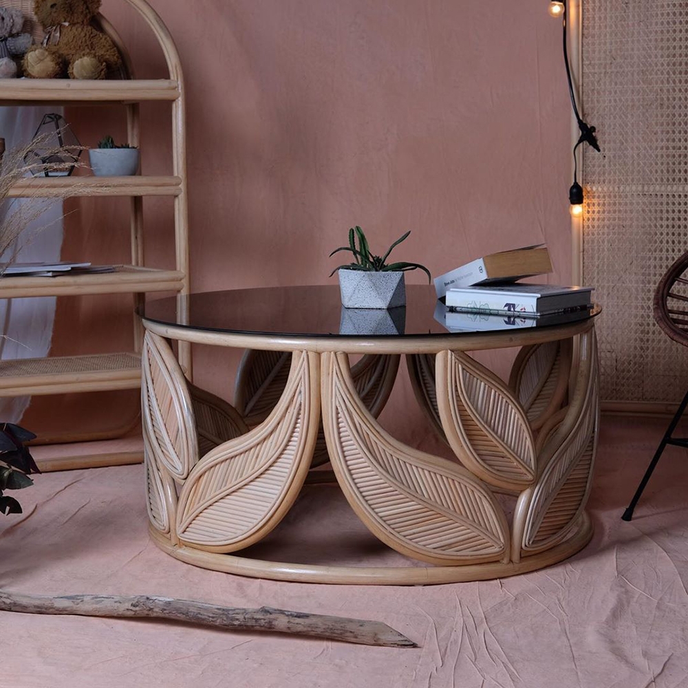 Rustic Coffee Table with Tempered Glass Top Retro Accent Table window image