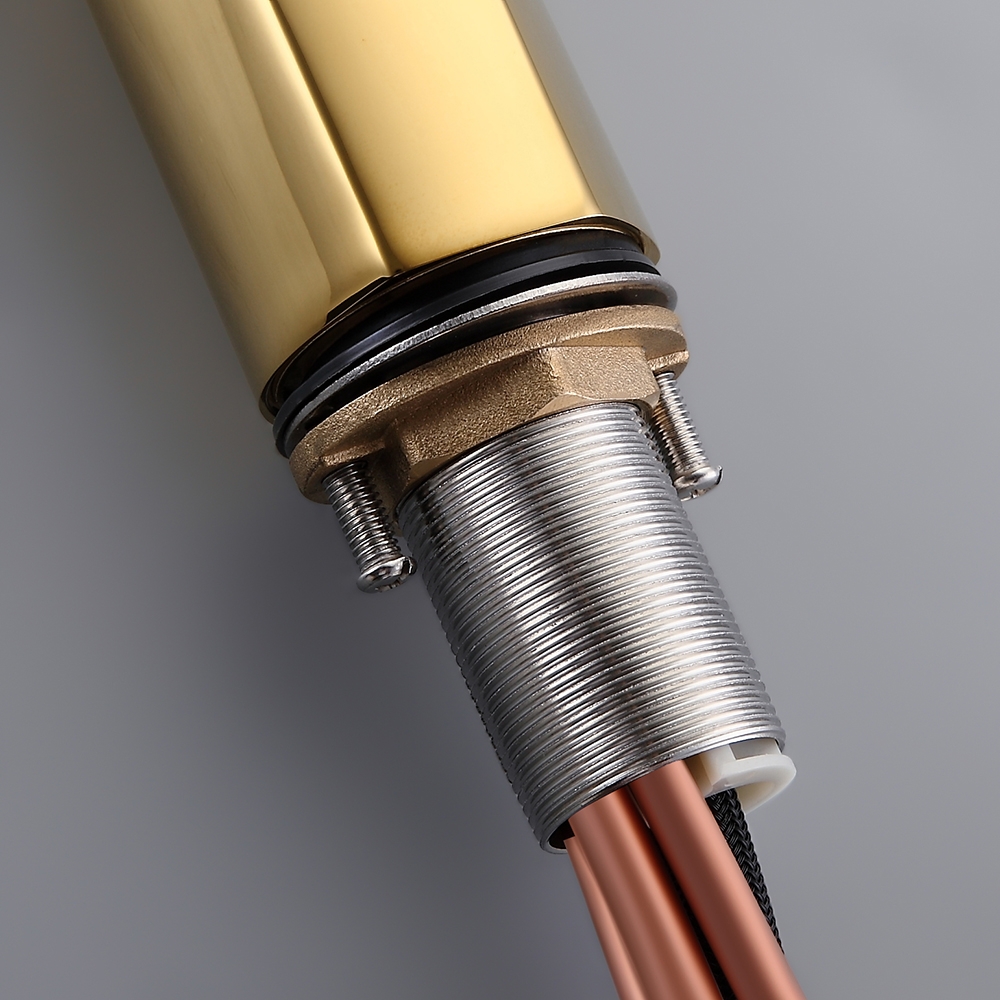 Zime Luxurious Gold 2-Function Pull Down Swivel Kitchen Faucet Single Handle Zinc Alloy Faucet window image