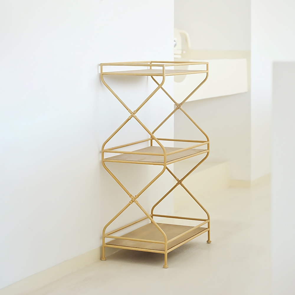 Natural Rectangular Bookshelf Modern Manufactured Wood&Metal Gold Bookcase with Shelves window image