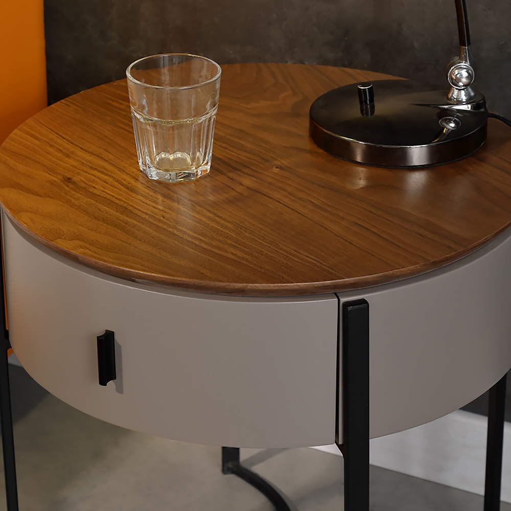 Modern Nightstand Grey Nightstand with Drawer Nightstand with Black Frame window image